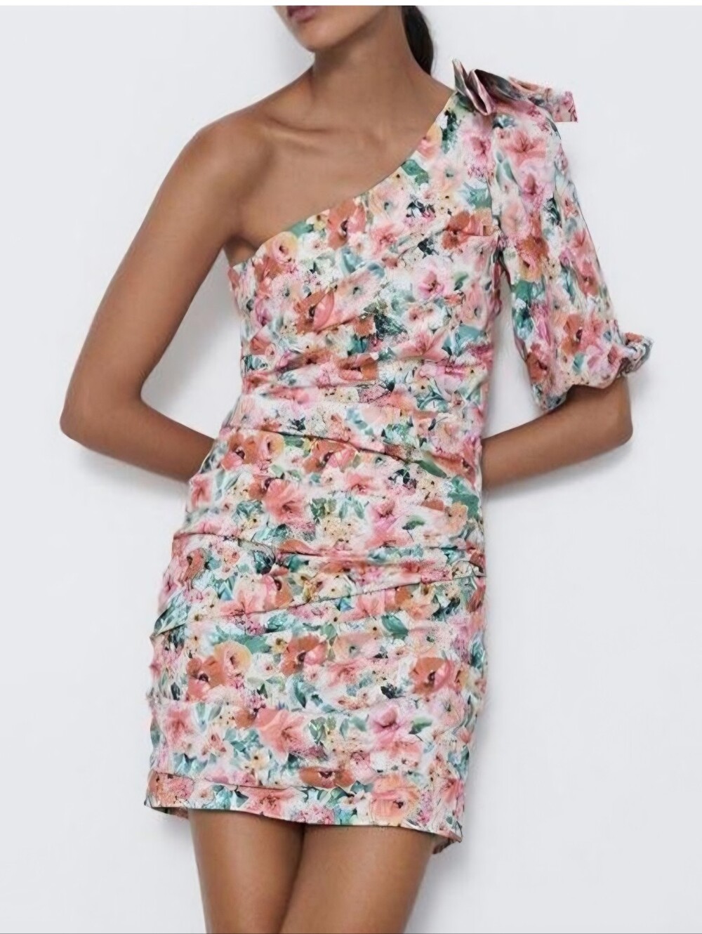 Zara Floral Midi Dress in Pink, Coral & Green